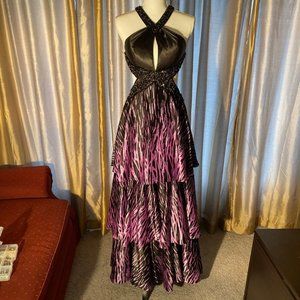 Prom formal dress with purple zebra design